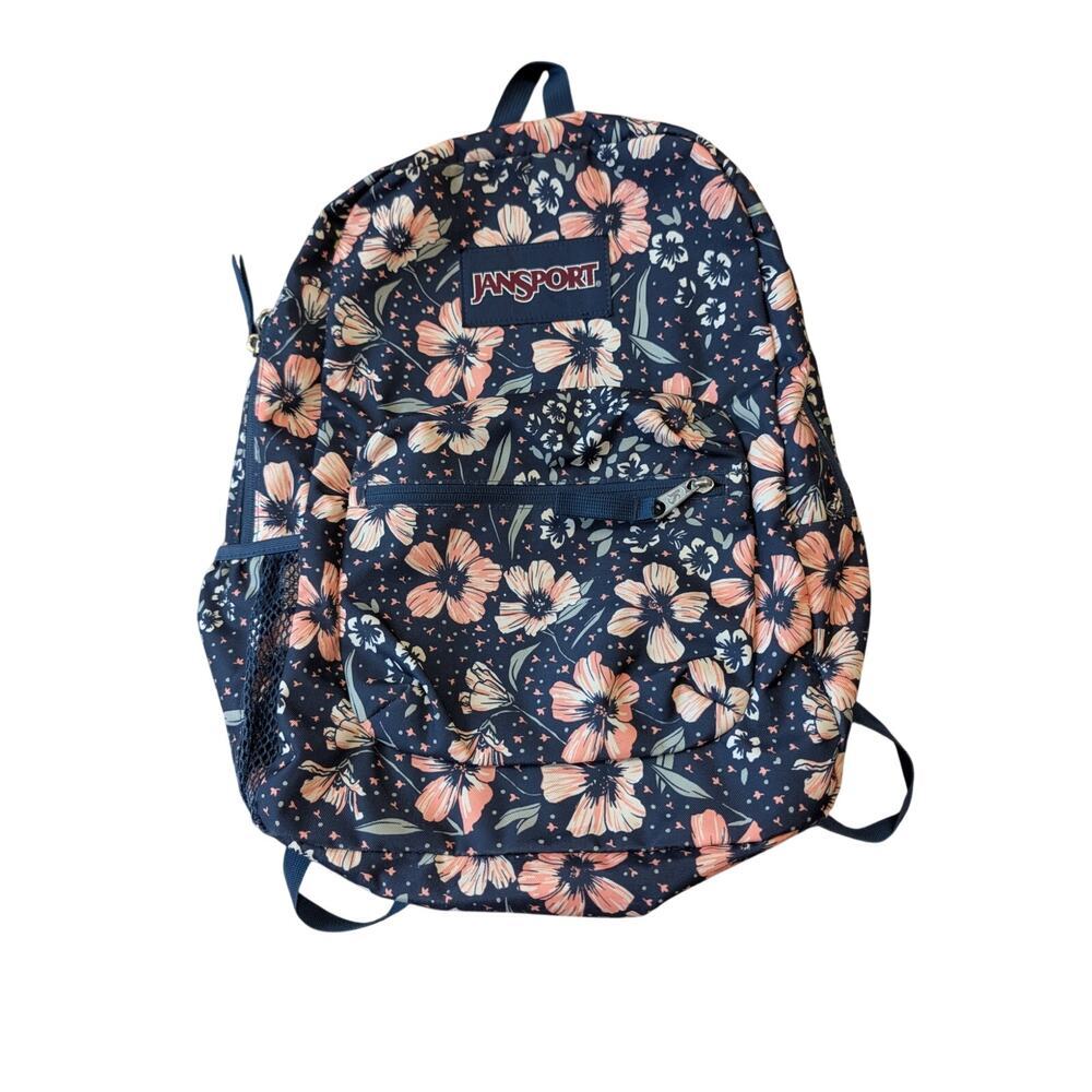 JANSPORT Cross town Backpack Lots of pockets!  Blue, Floral pattern